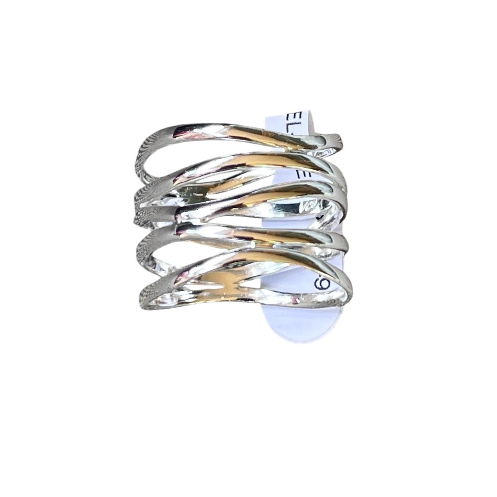 NEW Sterling Silver Caged Crisscross Ring Size 9 Wide Multi Band Gift Modern